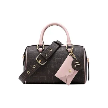 FION PVC Boston Bag Shoulder Bag Crossbody Bag Handbag Small Size Women's Coffee & Camel/Grey & Beige/Brown & Pink