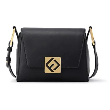 FION Cow Leather Stackable Bag Small Square Bag Crossbody Bag Shoulder Bag Women's Classic Black