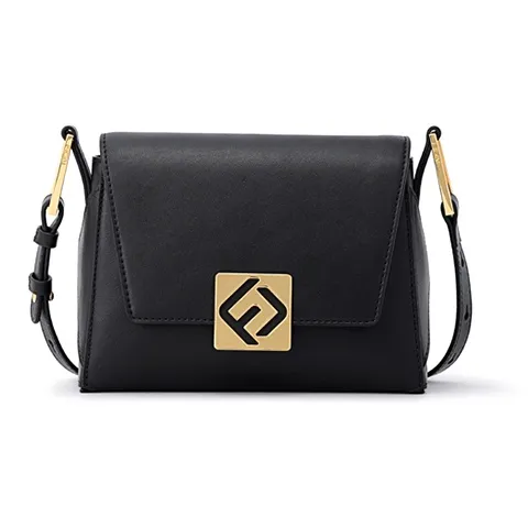 FION Cow Leather Stackable Bag Small Square Bag Crossbody Bag Shoulder Bag Women's Classic Black