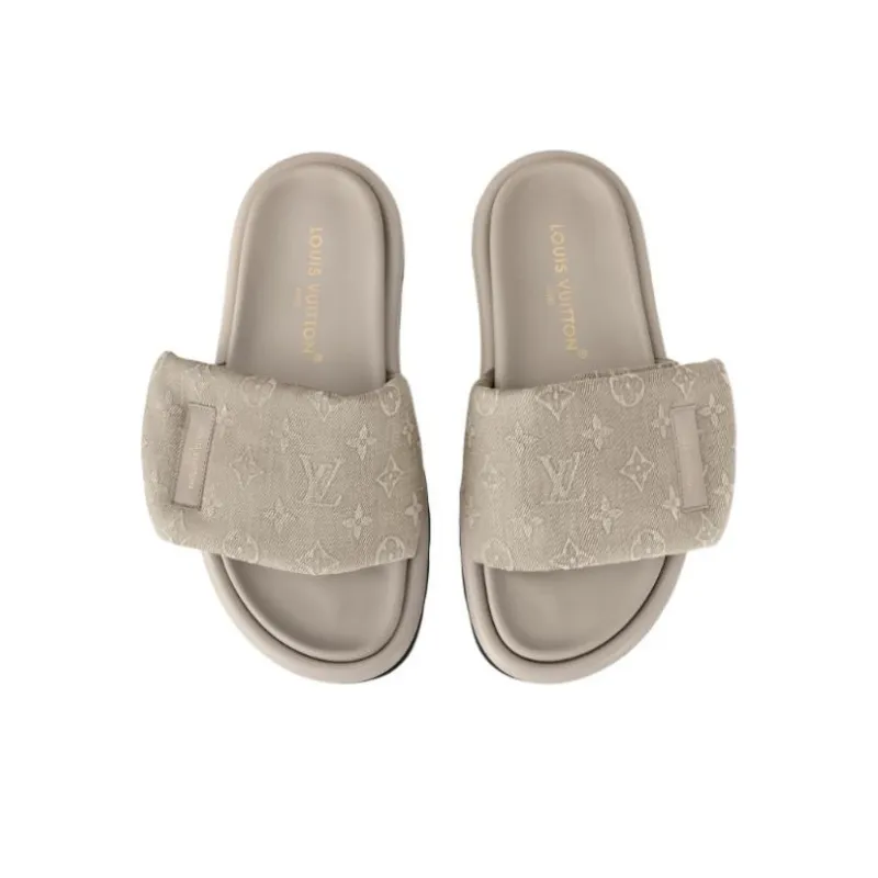 LOUIS VUITTON Pool Pillow Comfort Slip Resistant Slide Slippers Women's Beige-3