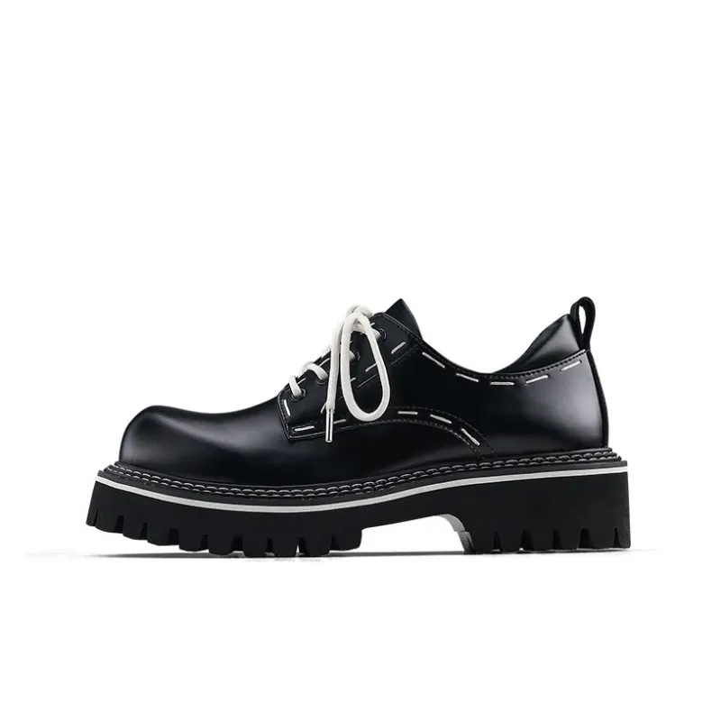 HANQIAORIJI Heavy Industry Clenafit Advanced Touch Derby Shoes Dress Shoes Unisex White Thread Black Fabric-0