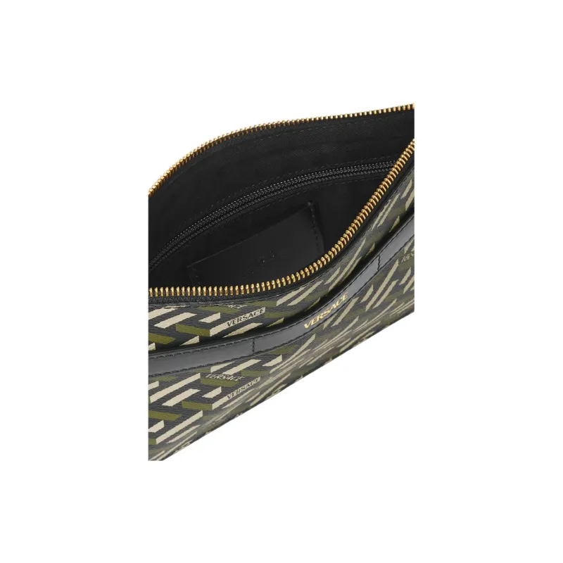 VERSACE Cow Leather Coin Purse, Clutch Medium Size Men's Gray Brown-3