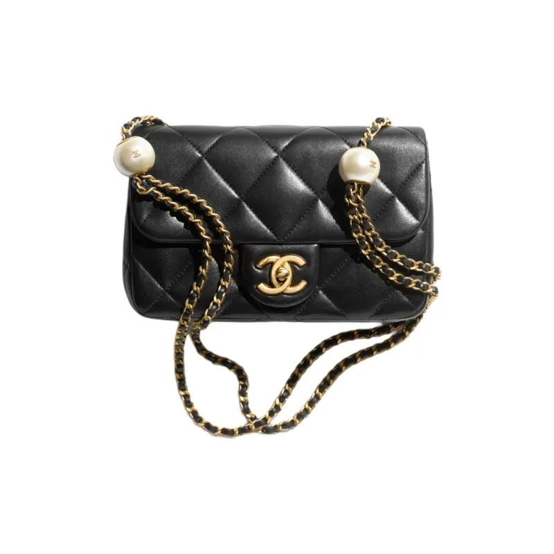 CHANEL Sheepskin Crossbody Bag, Shoulder Bag Mini Women's Black-0