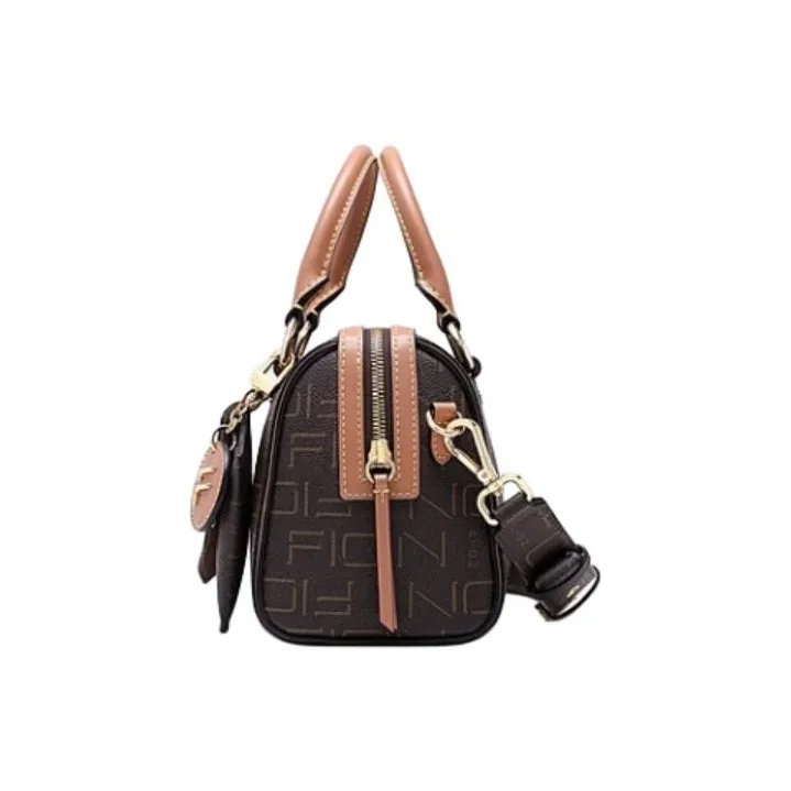 FION PVC Boston Bag Shoulder Bag Crossbody Bag Handbag Small Size Women's Coffee & Camel/Grey & Beige/Brown & Pink-4