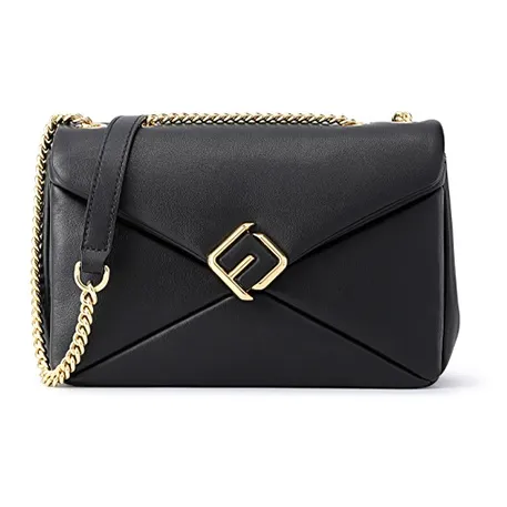 FION Top Grain Cow Leather Small Square Bag Portable Crossbody Bag Shoulder Bag Small Size Women's Classic Black