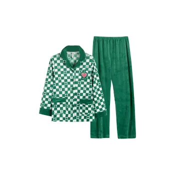 ITALAI Pajama Set Women's Checkerboard Green