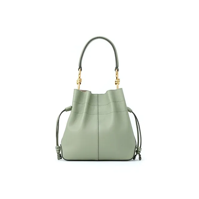 FION Cow Leather Bucket Bag, Shoulder Bag, Crossbody Bag, Handbag Medium Size Women's Mung Bean Brown-3