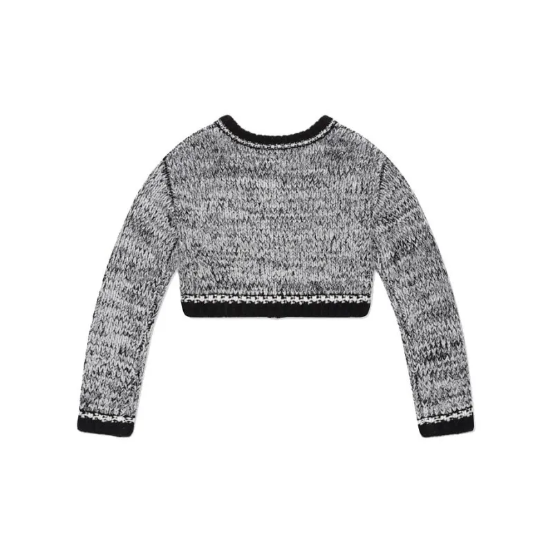 SMFK Cropped Coats Women's Black White Herringbone-1