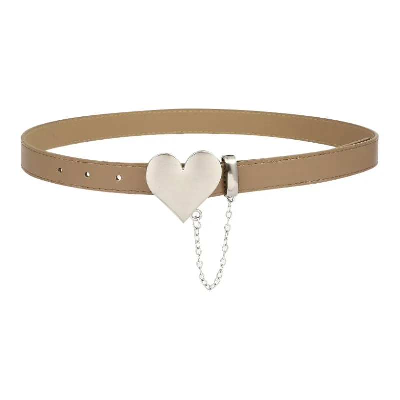FUO Heart Lock Chain Minimalist Style Slim Waist Elegance Leather Belts Unisex-4
