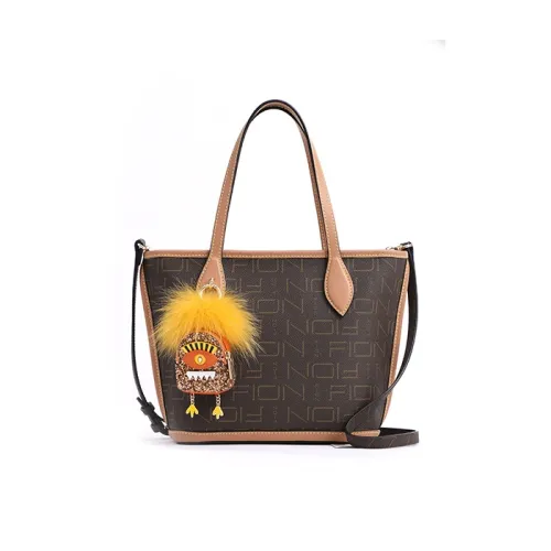 FION Artificial Leather Handbag Shoulder Bag Crossbody Bag Medium Size Women's Coffee & Camel