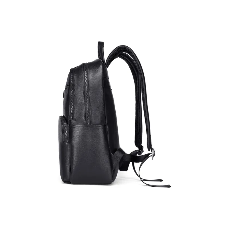BISON DENIM Genuine Leather Top Grain Cow Leather Backpack Large Size Men's Black-2