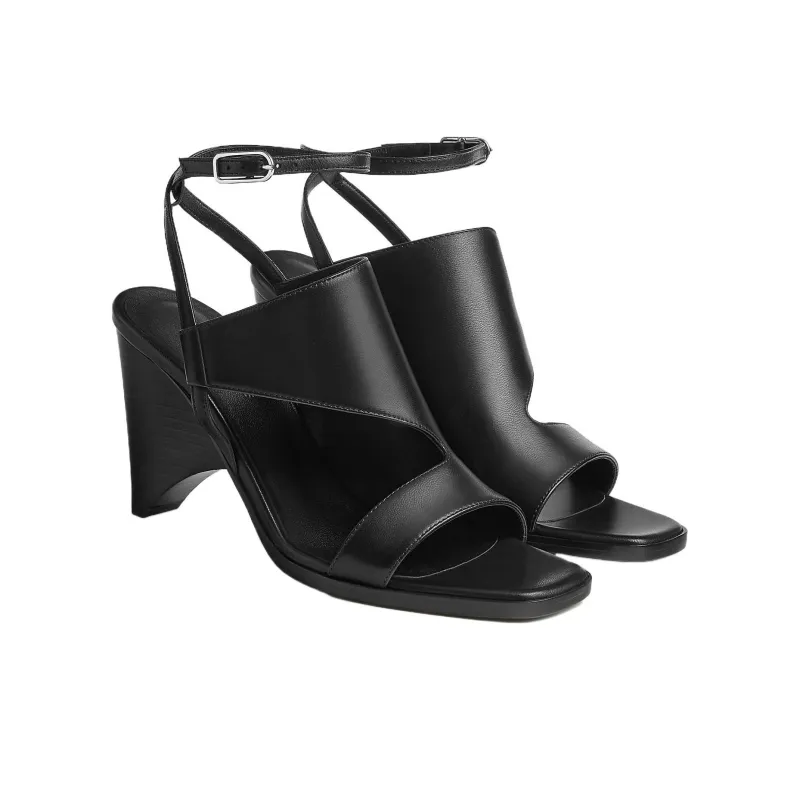 HERMES Inconnue Strap Sandals 5cm Women's Black-2