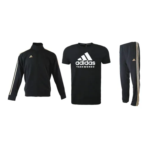 Adidas Casual Sportswear Men Set Black/Gold Coats+Black White T-Shirts+Black/Gold Pants