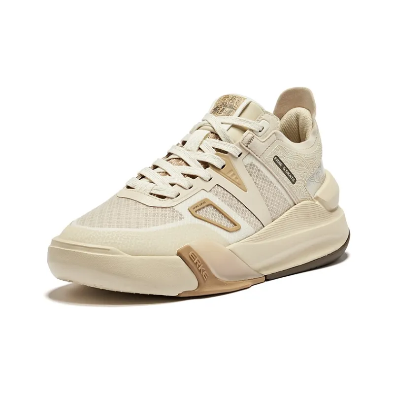 Erke Snapdragon Brave Wear Resistant Slip Resistant Low Top Skateboard Shoes Women's Microcrystal White Khaki-2