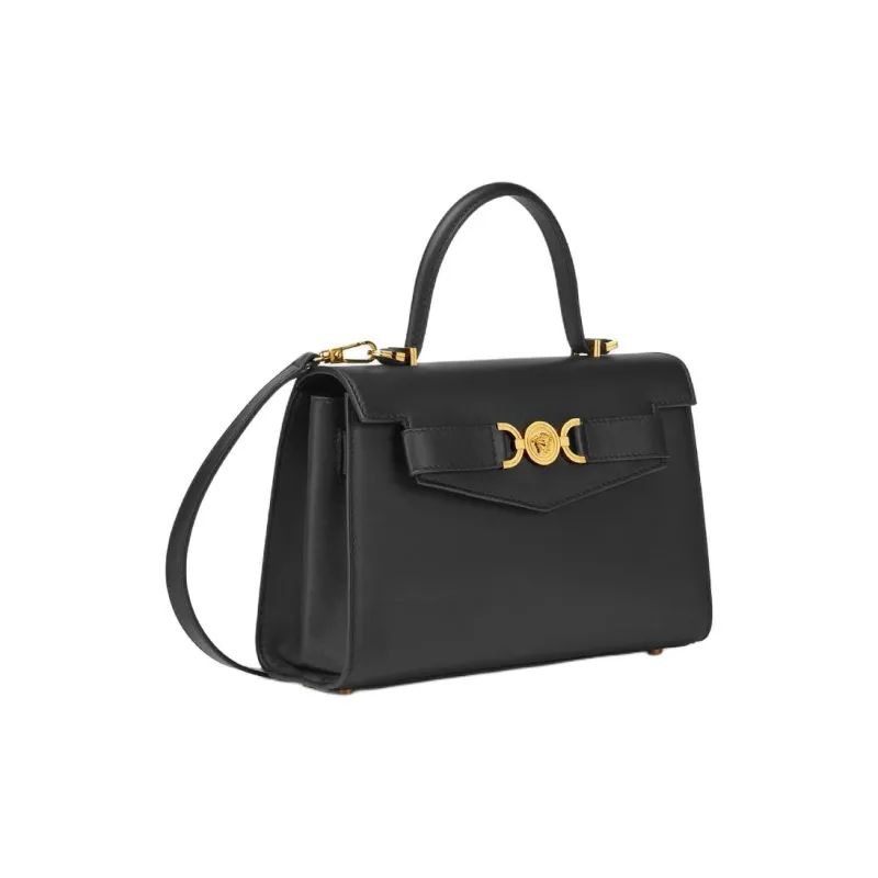 VERSACE Medusa '95 Cow Leather Shoulder Bag Crossbody Bag Handbag Medium Size Women's Black & Gold-1