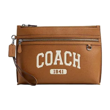 COACH Cow Leather Clutch Men's Light Brown