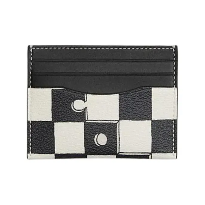 COACH Card Case Artificial Leather With Plastic And Cow Leather Card Holder Mini Women's Black & Chalk White-1