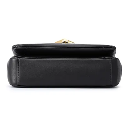 FION Top Grain Cow Leather Small Square Bag Portable Crossbody Bag Shoulder Bag Small Size Women's Classic Black-2