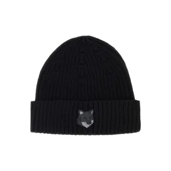 Maison Kitsune Bold Fox Head Ribbed Beanie