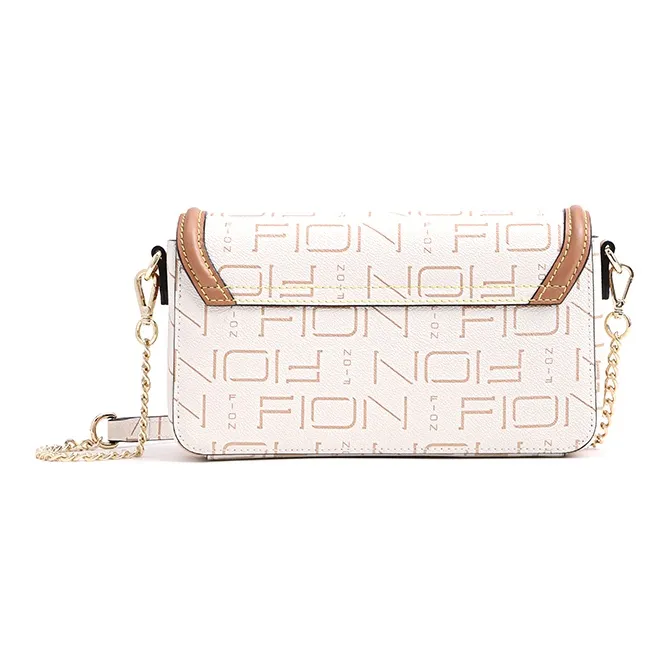 FION PVC Small Square Bag Shoulder Bag Crossbody Bag Small Size Women's Ecru & Camel-3