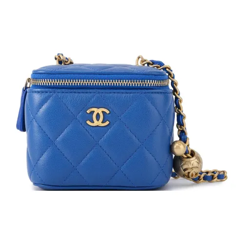 CHANEL Lambskin Box Bag Makeup Bags Shoulder Bag Crossbody Bag Small Size Women's Blue