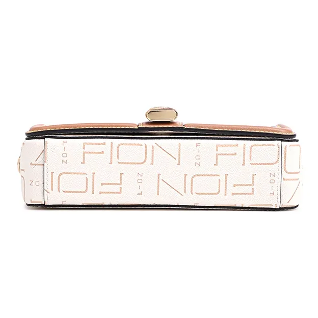 FION PVC Small Square Bag Shoulder Bag Crossbody Bag Small Size Women's Ecru & Camel-4