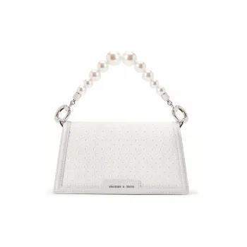 CHARLES&KEITH Wedding Cow Leather Handbag, Crossbody Bag Regular Women's White