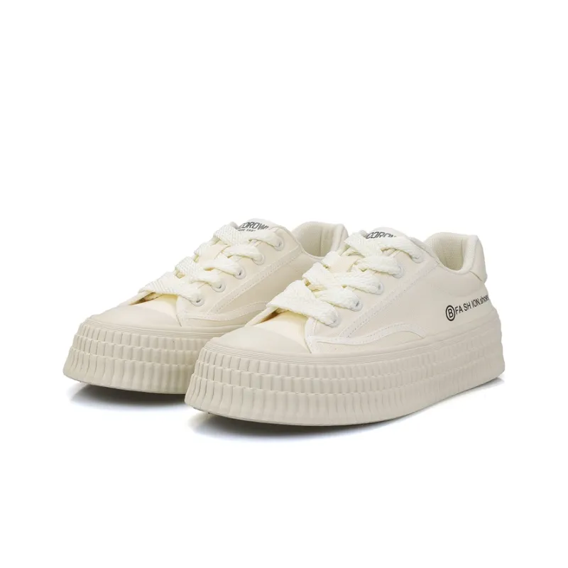 B10CROWN Anti Slip Wear Resistant Low Top Canvas Shoes Women's Beige-3