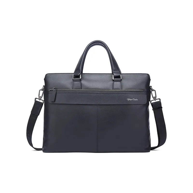 BISON DENIM Top Grain Cow Leather Genuine Leather Briefcase Shoulder Bag Crossbody Bag Men's Black-1