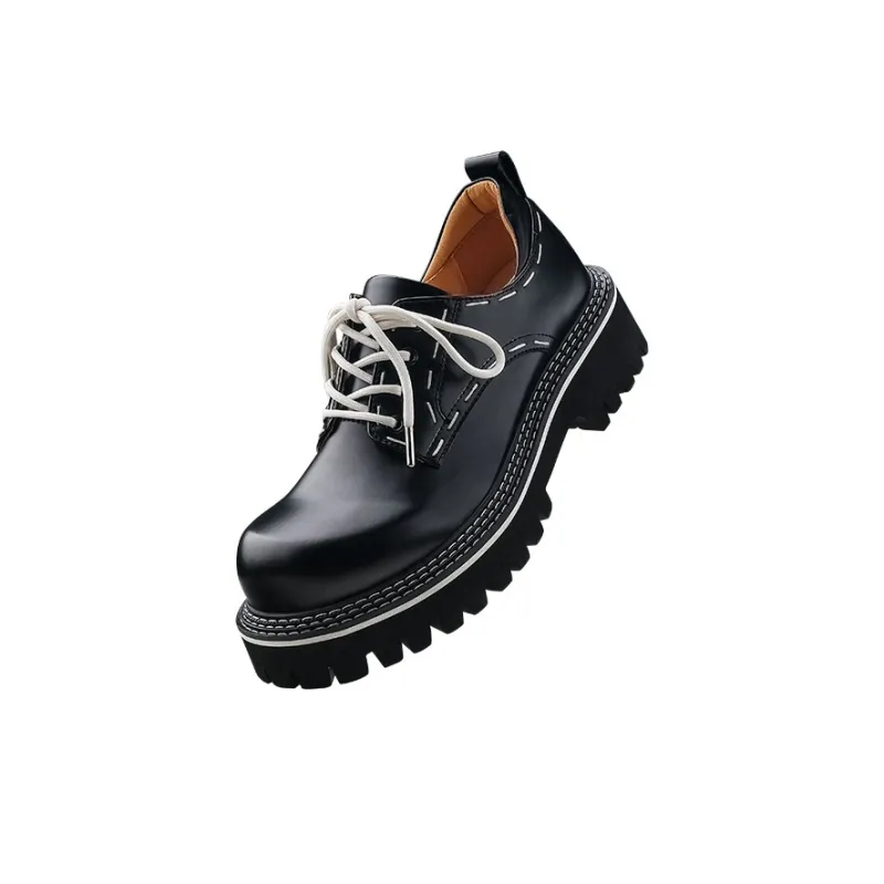 HANQIAORIJI Heavy Industry Clenafit Advanced Touch Derby Shoes Dress Shoes Unisex White Thread Black Fabric-2