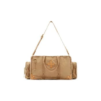 SMFK Cowhide Patchwork Canvas Canvas Bag Travel Bag Extra Large Women's Wheat
