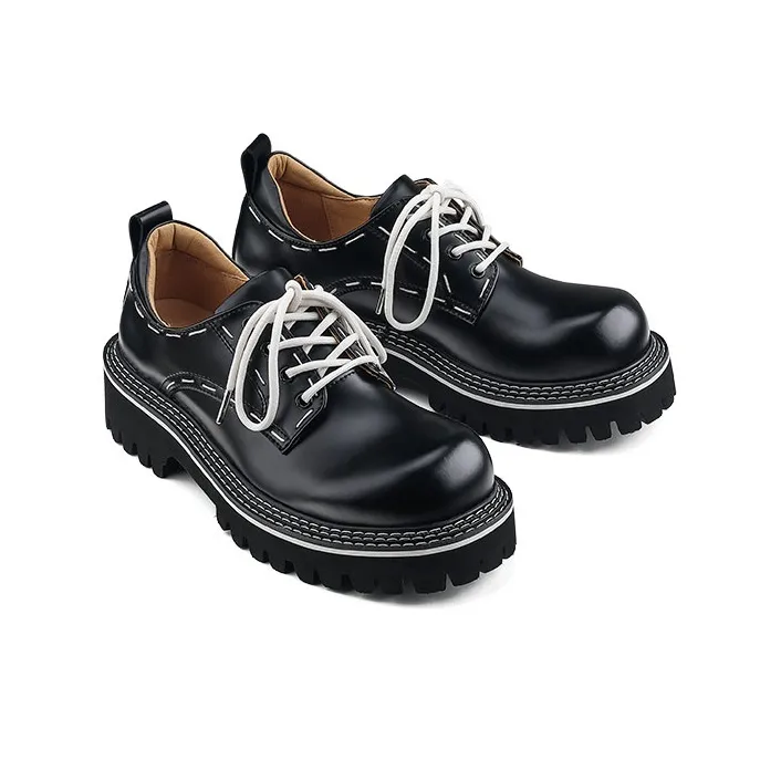 HANQIAORIJI Heavy Industry Clenafit Advanced Touch Derby Shoes Dress Shoes Unisex White Thread Black Fabric-3