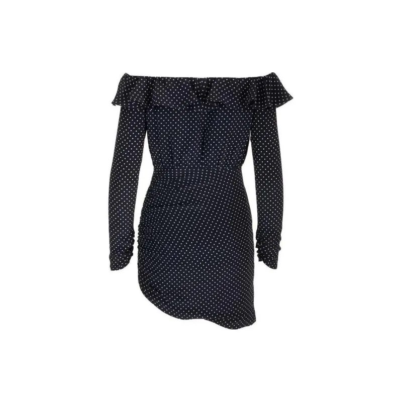 Alessandra Rich Ruched Polka Dot Printed Dress-1