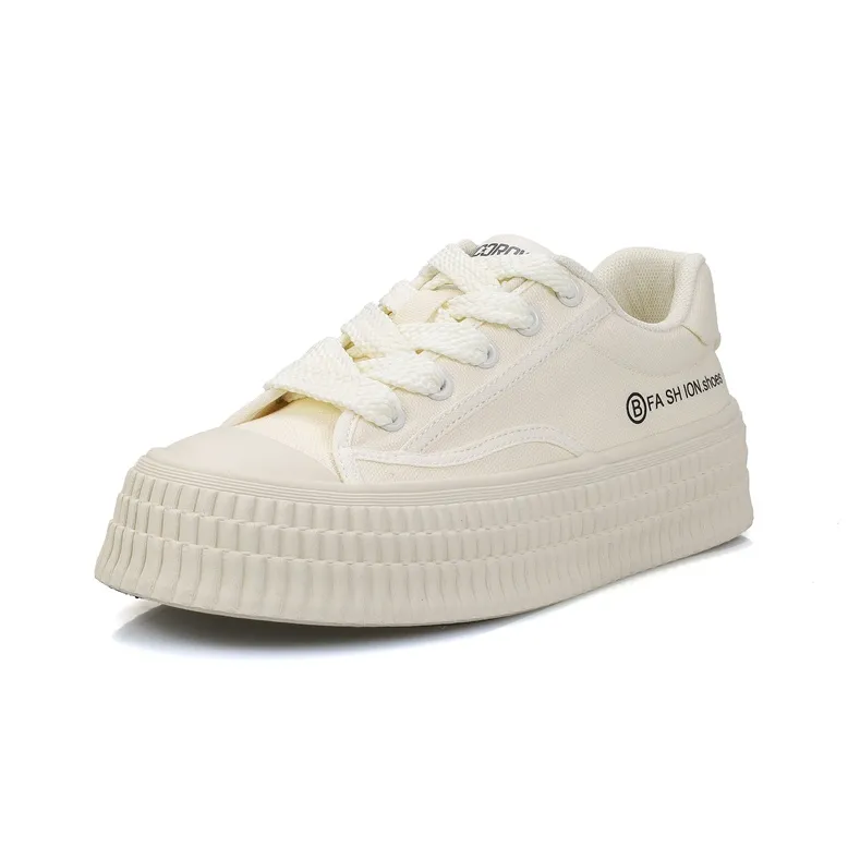 B10CROWN Anti Slip Wear Resistant Low Top Canvas Shoes Women's Beige-2