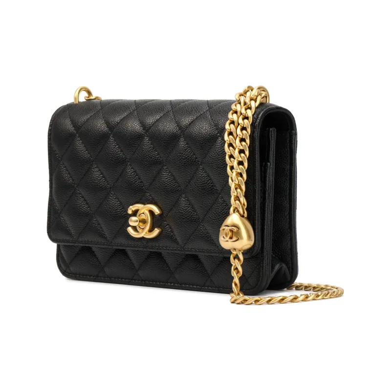 CHANEL Litchi Grain Cow Leather Shoulder Bag, Crossbody Bag Trumpets Women's Black-1