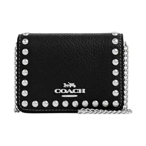 COACH Pebbled Leather Small Square Bag, Shoulder Bag, Crossbody Bag, Wallet Mini Women's Black