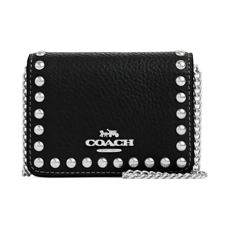 COACH Pebbled Leather Small Square Bag, Shoulder Bag, Crossbody Bag, Wallet Mini Women's Black-0