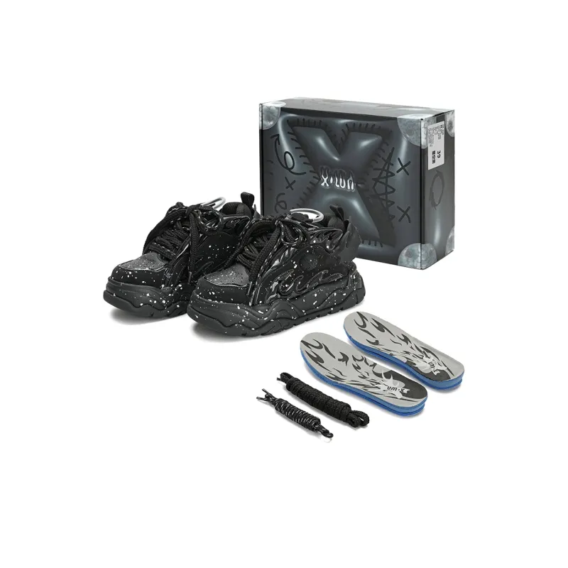 X·LUN Snowy Foot Collection Height Increasing Wear Resistant Slip Resistant Low Top Skateboard Shoes Unisex Black-5
