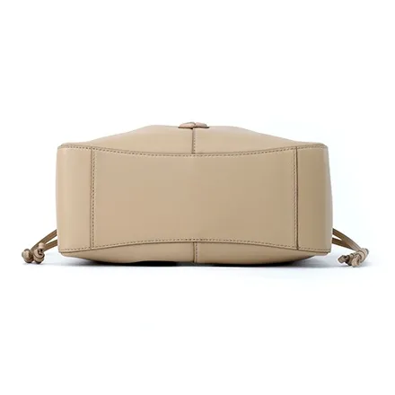 FION Cow Leather Bucket Bags Shoulder Bag Crossbody Bag Handbag Medium Size Women's Cream Apricot-5