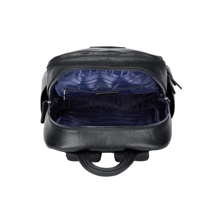 BISON DENIM Genuine Leather Top Grain Cow Leather Backpack Large Size Men's Black-5