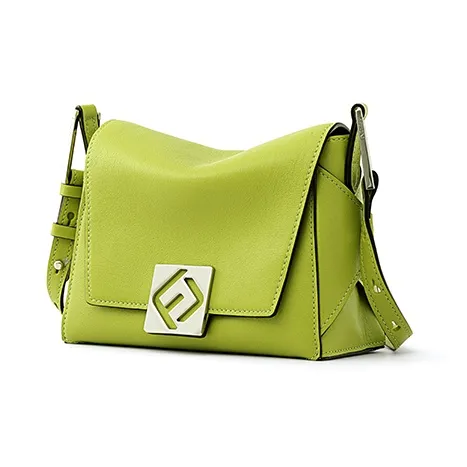 FION Cow Leather Stackable Small Square Bag, Crossbody Bag, Shoulder Bag Women's Grass Green-1