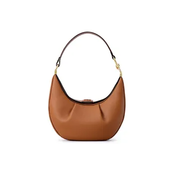FION Cow Leather Moon Shaped Shoulder Bag Women's Brown