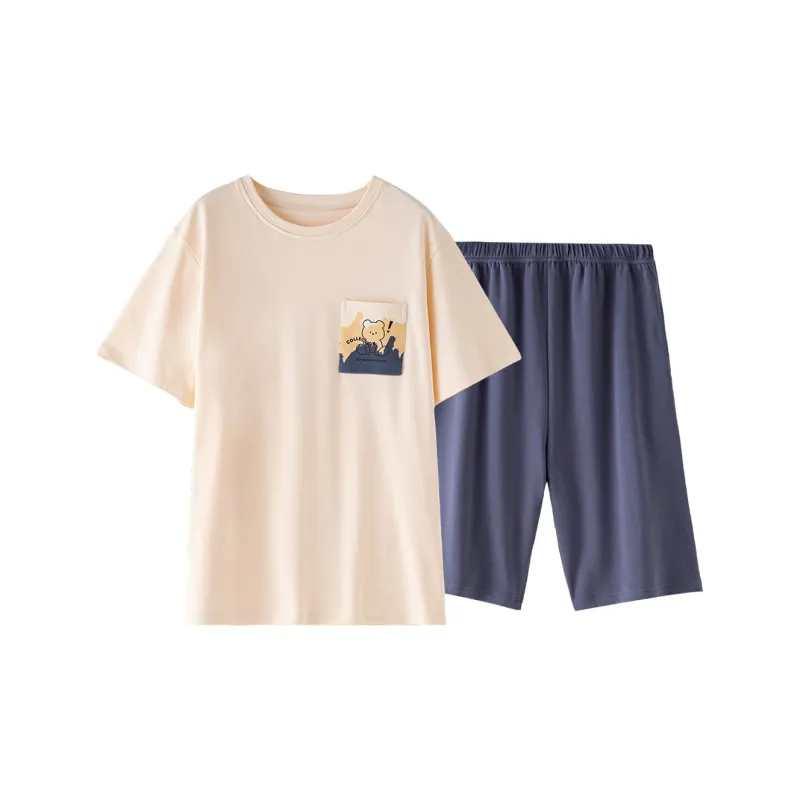 White Ran Pajama Set Men's Light Apricot-0