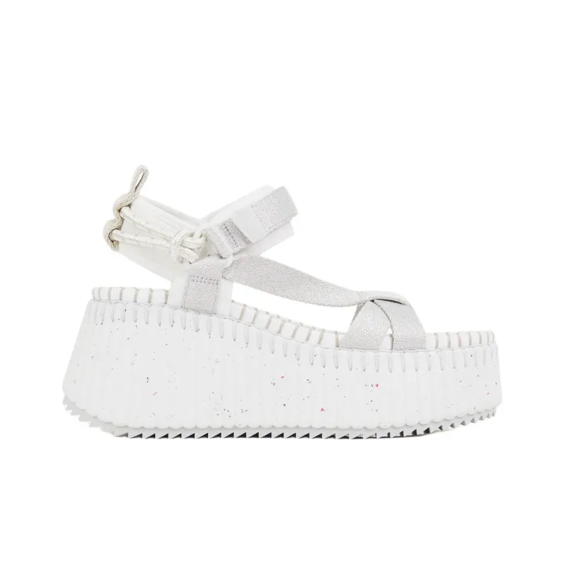 Chloe Nama Strap Sandals 8cm Women's White Gray-1