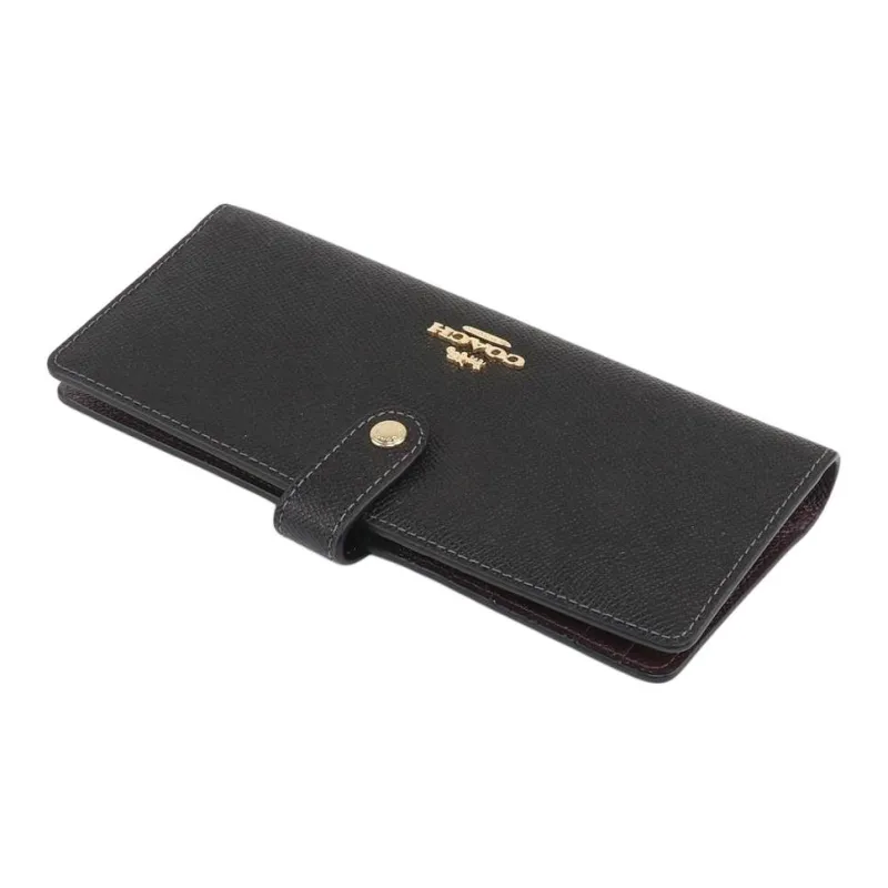COACH Slim Wallet Cross-Stitch Leather Wallet Women's Black-2