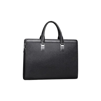 Old Man's Head Cow Split Leather Briefcases Men's Black