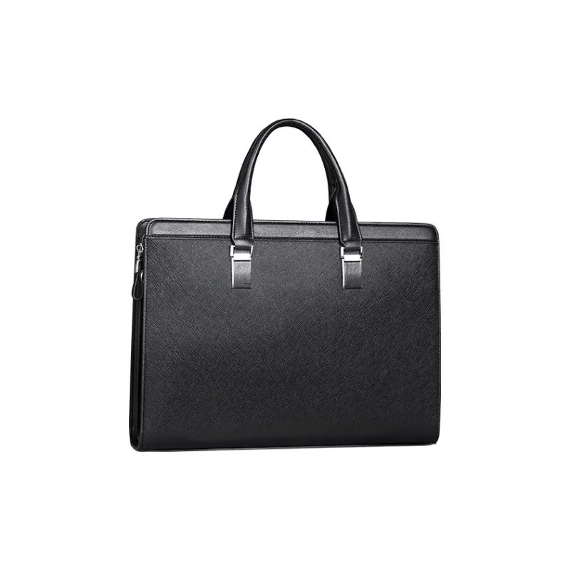Old Man's Head Cow Split Leather Briefcases Men's Black-0