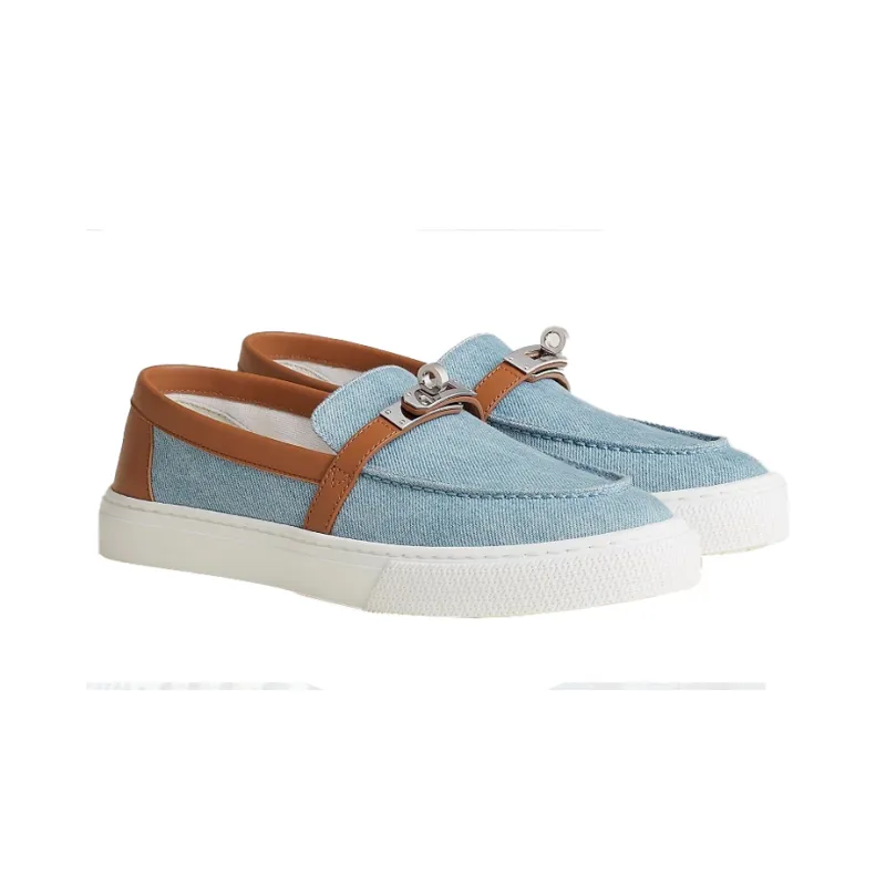 HERMES Game Loafers Women's Light Blue-2