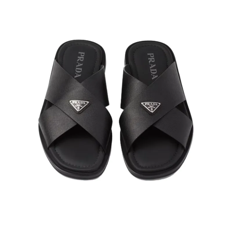 PRADA Brushed-finish Crisscross Slides-4