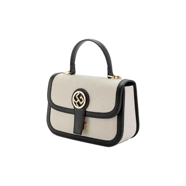HONGU Cow Leather Small Square Bag, Portable Crossbody Bag, Shoulder Bag Regular Women's White & Brown/White & Black-1
